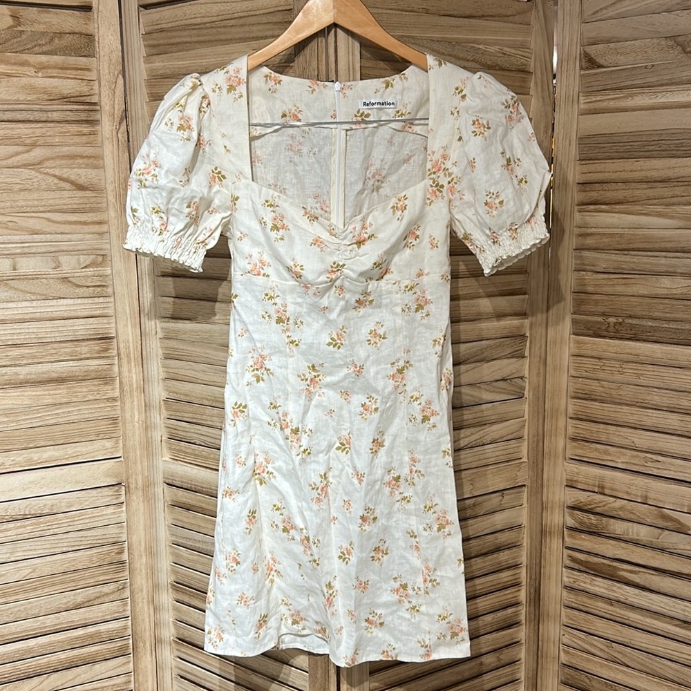 Reformation Cream Floral Mini Dress